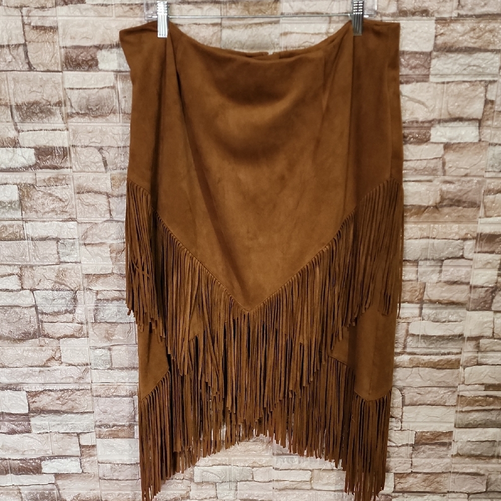 Chico's   Brown Fringe Suede Skirt